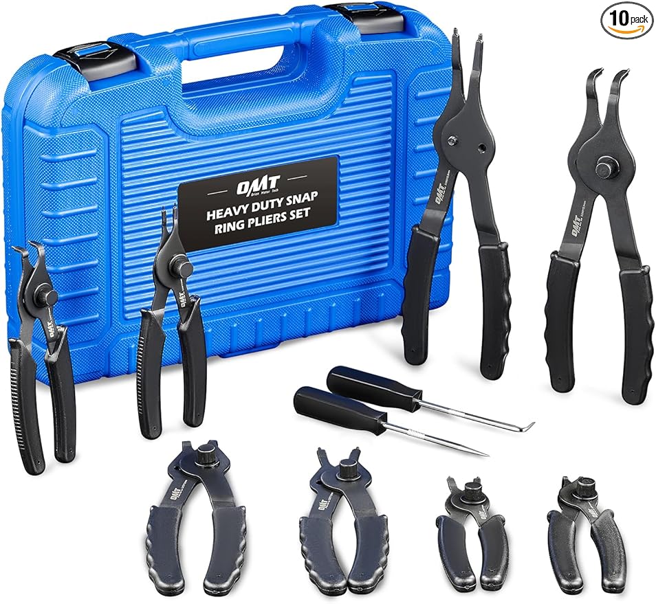 Orion Motor Tech 10pc Snap Ring Pliers Set, Internal & External Circlip Pliers With Bent & Straight Pliers, Hook Pick, Heavy Duty Removal Tool, Storage Case & Gloves