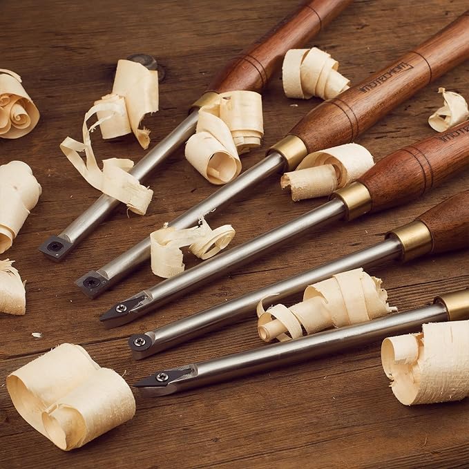 5-Pieces Carbide Tipped Woodturning Tools Lathe Chisel Set with Stainless Steel Blade, Wooden Box