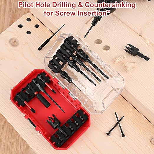 Countersink Drill Bit Set for Woodworking, 15 PCS M2 Cobalt HSS Tapered Drill Bits Kit with 2 Wood Plug Cutters, 1/4" Hex Shank Quick Change, Depth Stop Collars, 82° Counterbore & Storage Case
