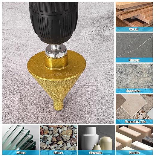 HARFINGTON Diamond Beveling Chamfer Bits 0-2" Dia M10 Thread Cone Tile Bit with Adapter, Countersink Drill Bit to Enlarge Holes for Porcelain Tile, Marble, Ceramic, Glass, Stones