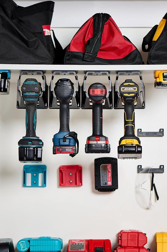 Drill Holder, Power Tool Organizer, Utility Storage Rack | Universal Wall Mount Cordless tools holder fits most drills like Milwaukee and Dewalt (2-PACK) (Black)