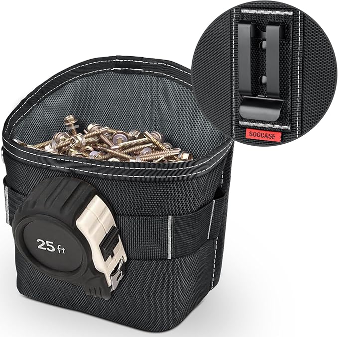 Tool Pouch Nails Screws Bag with Belt Clip (XL, Black)