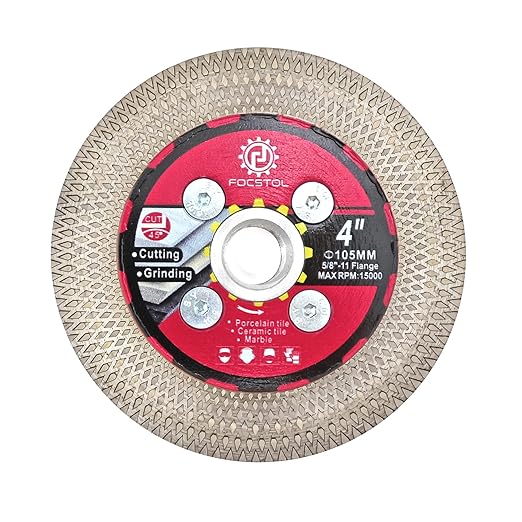 Diamond Tile Saw Blade - 4''(105mm) Cutting & Grinding Disc Wheel with 5/8"-11 Flange for Porcelain Ceramic Tile Marble Granite Artificial Stone with X Mesh Rim for Angle Grinder