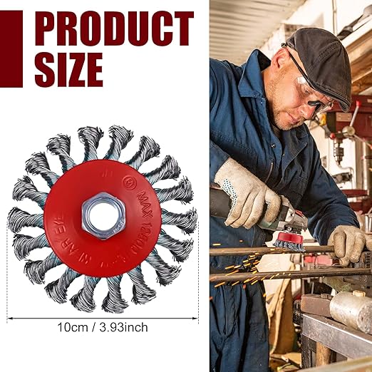 Tandefio 24 Pcs Wire Wheel Brush Wire Wheels with 5/8"-11 Threaded Arbor for 4 1/2 Angle Grinder Knotted Wire Cup Brush for Heavy Cleaning Rust Removal(Red,4 Inch)