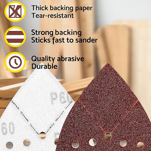 S&F STEAD & FAST Black and Decker Mouse Sanding Pads 60 Pack, 60, 80, 120, 150, 220 Grit Mouse Sander Sandpaper Assortment, 12 Hole Hook and Loop Detail Sander Pads with Tack Cloth