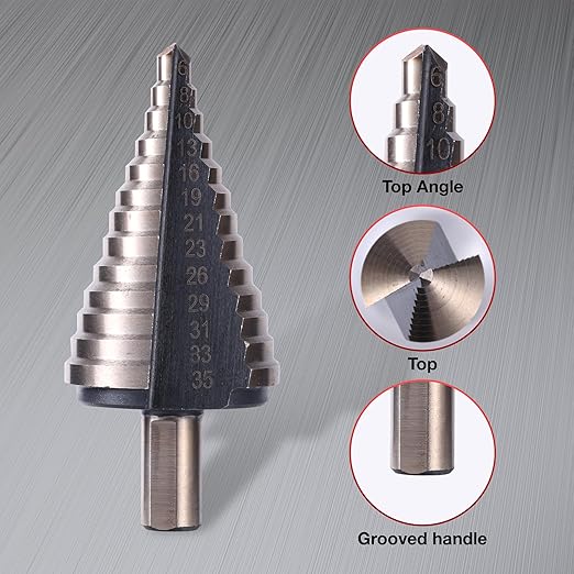 Step Drill Bits, 5PCS (44 Sizes) Metric HSS Step Unibit Drill Bit Set with Aluminum Case, Double Cutting Blades, High-Speed Steel, Multiple Hole Stepped Up Bits for DIY Lovers