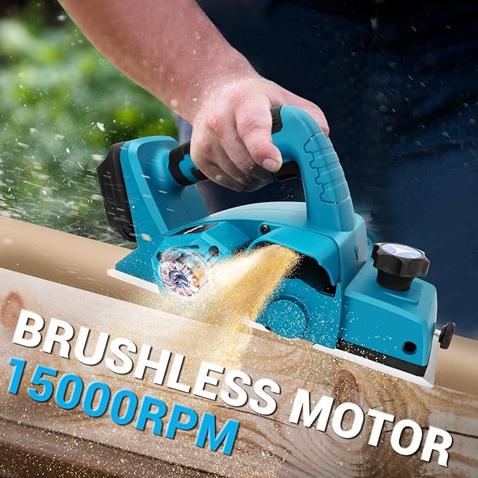 Cordless Handheld Planer for Makita 18V Battery, 15000 RPM Power Wood Planer, 3-1/4 Inch Brushless Power Planer for Woodworking, Carpenter Home DIY(No Battery)