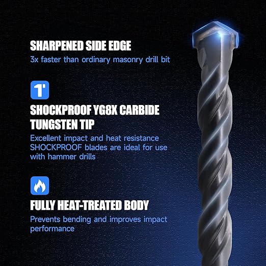 Pro Edge 14 Pcs Masonry Drill Bit Set 5/32''-1/2'', Carbide Concrete Drill Bits with Shockproof Hex Shank and Industrial Carbide Bit Tip for Brick/Glass/Cement/Tile/Plastic, with Storage Box