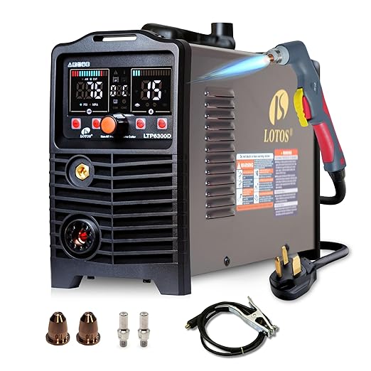 LOTOS LTP6300D 63AMP Non-Touch Pilot Arc Plasma Cutter, Drag Cut Enabled, 3/4" 19mm Clean Cut, 1" 25mm Severance Cut, Non-HF Arc Start Metal Cut Machine, Plasma Cutting Equipment, 110V/220V