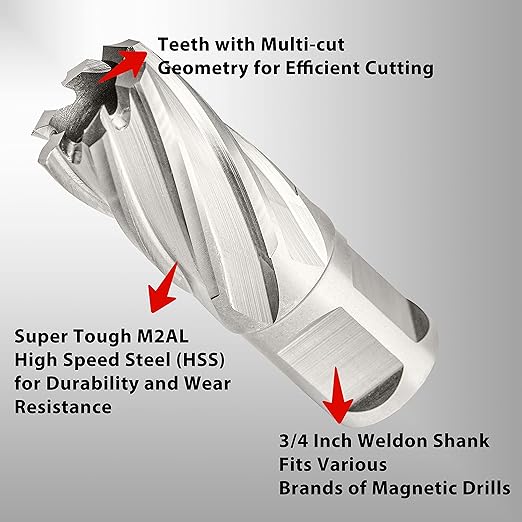 S&F STEAD & FAST Annular Cutter, 13/16" Cutting Diameter x 1" Depth of Cut for Magnetic Drill Press, Mag Drill Bits with Pilot Pin