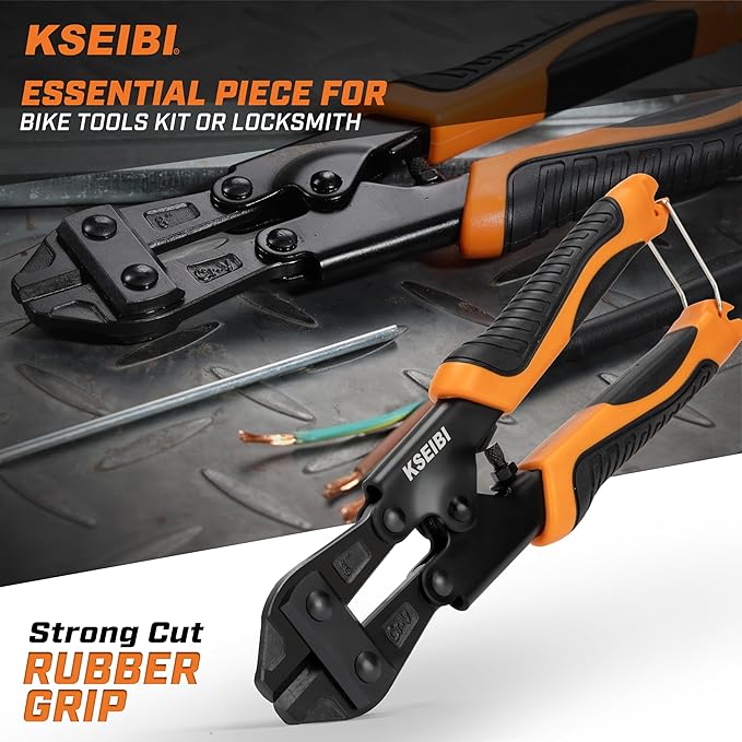 KSEIBI 141610 Mini Bolt Cutters 8 inch - Spring Loaded, CR-V Steel, Sharpened Cutting Edge, Wire Cutter, Snips Clippers, One Hand Operation, Small and Portable Design with Soft Grip Anti-Slip Handle