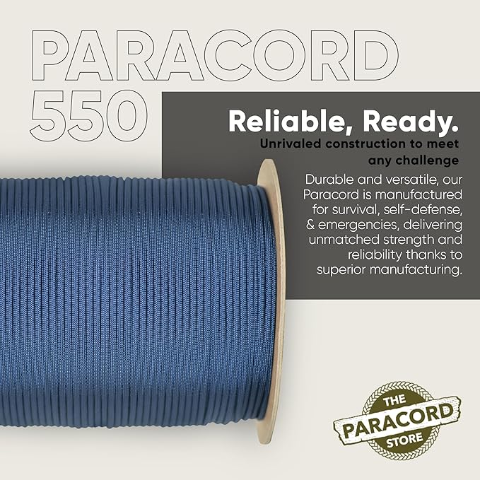 The Paracord Store | Type III 550 Paracord - 250 FT Spool, Royal Blue | Heavy Duty 7 Strand Tactical Paracord - USA Made Nylon Outdoor Parachute Cord for Camping, Fishing & More - Survival Cord