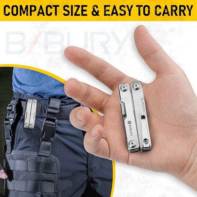 BIBURY Mini Multitool Pliers BI2051A, Mini Pocket Pliers with Window Breaker, Seat Belt Cutter, Bottle Opener for Outdoor Survival, EDC Multi Tool with Pocket Clip, Gifts for Men and Women