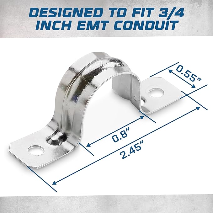 OHLECTRIC Heavy Duty Pipe Strap (50 Pack - ¾ Inch) Zinc Plated Conduit Clamps, 2 Hole Steel EMT Pipe Strap U Bracket, Zinc Coated Tension Tube Clip, Metal Pipe Clamp for EMT Conduits