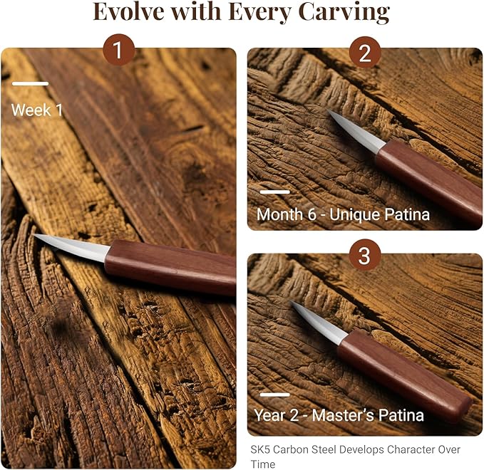 COZYGIFT Wood Carving Kit for Adults & Beginners - 31-Piece Set with 7 Whittling Knives & 6 Detail Gouges, 2 Pre-Carved Basswood Blocks, Leather Roll & Splinter-Free Handles for Woodworking & DIY Gift