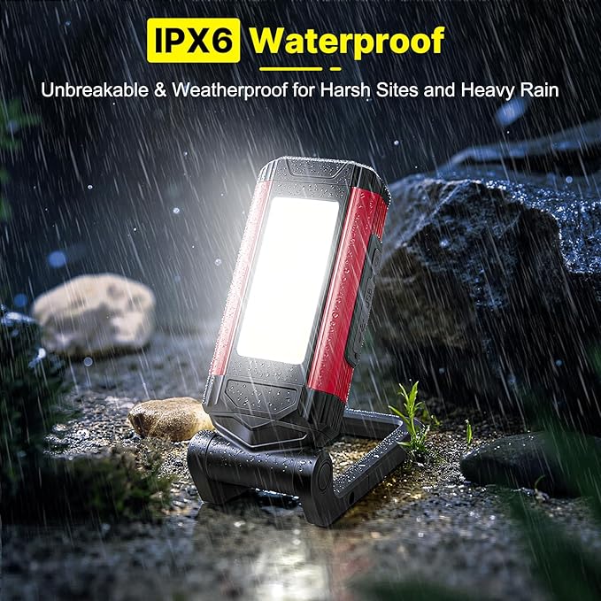 Rechargeable LED Work Light Magnetic Flashlight Portable 7 Flashlight Mode With Magnetizable Base Rotatable Stand 360° Infinitely Rotatable Type-C Charging for Camping,Car Reparing,Emergency Pack of 2