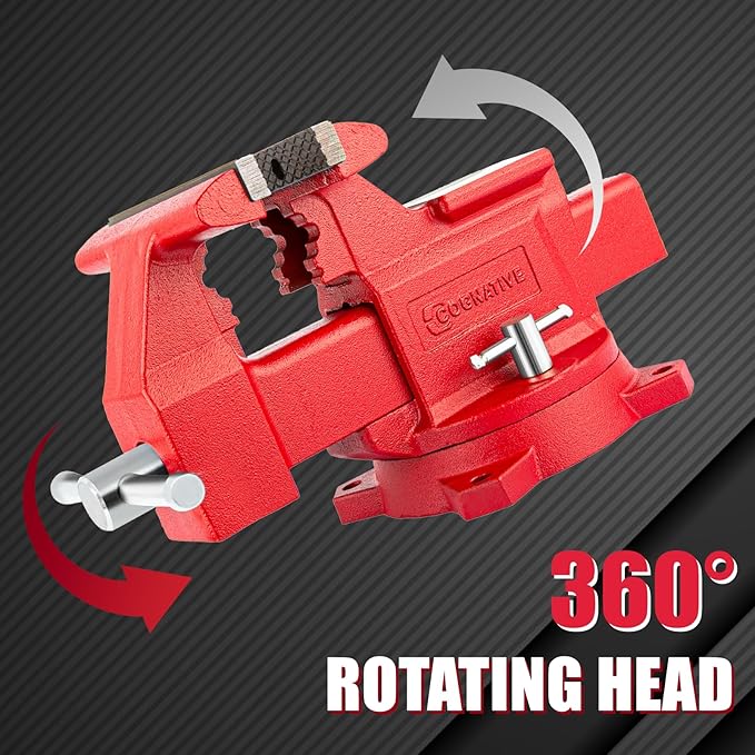6.5" Heavy-Duty Bench Vise Ductile Iron Bench Vise 360° Swivel Bench Vice with Anvil, Red