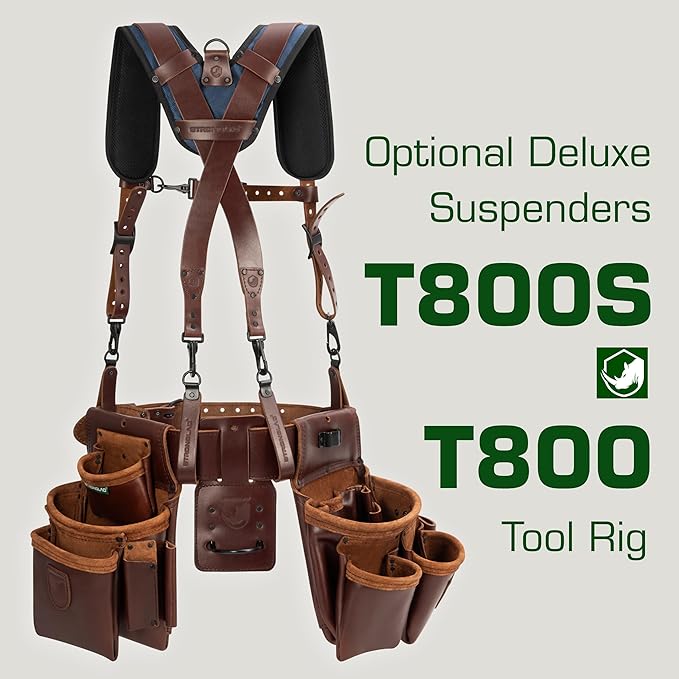 STRONGLAD Tool Belt - Framing Tool Belt for Carpenters - Tool Belts for Men - Carpenter Pouches for Construction - 21 Pockets, Oil-Tanned Full-Grain Leather T800