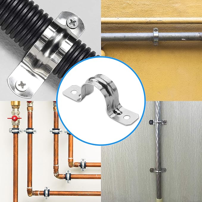 OhLectric Two Hole Rigid Pipe Strap - Sturdy Steel Strap Clamps - Zinc Plated Steel - Reinforced Rib - Corrosion Resistant - Easy to Install - 3 Inches - OL-43237