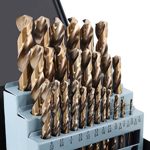 29Pcs M35 Cobalt Drill Bit Set 1/16"-1/2", 135 Degree Tip HSS with Storage Case, Twist Jobber Drill Bit Kit for Cast Iron, Hard Metal, Stainless Steel, Plastic and Wood