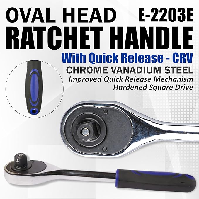 Socket Wrench, 1/4 Drive Ratchet Socket Wrench Dual Drive Ratchet Handles Wrenches with Soft Grip Locking Handle E-2203E