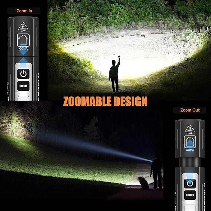 Rechargeable Magnetic Flashlights High Lumens - Super Bright Small Powerful LED Tactical USB C Flashlight, 8 Modes, Dual Button Waterproof Pocket Flash Light for Emergency, Car (2, Black)
