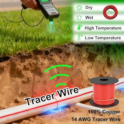 14 AWG Tracer Wire 600V Solid Conductor Direct Burial, (500FT),Underground Tracer Wire for Locating Underground Pipes Line Gas Water Sewer Pipe and Fiber Optic,ROYA WYRE Cable Technology