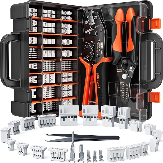 SOMELINE 1.0–2.0mm Connector Kit, 24 Types, 32–22 AWG Crimper, JST–SH 1.0mm/GH 1.25mm/ZH 1.5mm/PH 2.0mm Connector Kit, Crimping Pliers for JST, Molex, TE Series