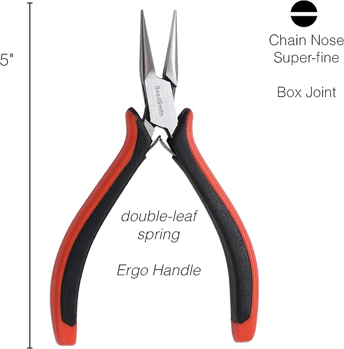 The Beadsmith Chain Nose Pliers – Fine Tips – 5 inches (127mm) – Ergonomic Handle with Double Leaf Springs – Jewelry Making Tool for Creating Bracelets, Earrings and Necklaces