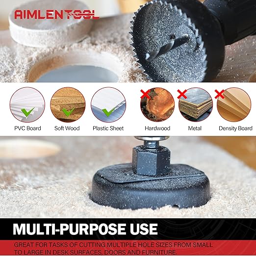 Hole Saw Set, 26PCS Hole Saw Kit with 3/4" to 5" (19mm-127mm) Saw Blades, Spade Drill Bit, Mandrels, Drill Bits, Installation Plate,Hex Key with Storage Box for Soft Wood, Plastic,PVC Board
