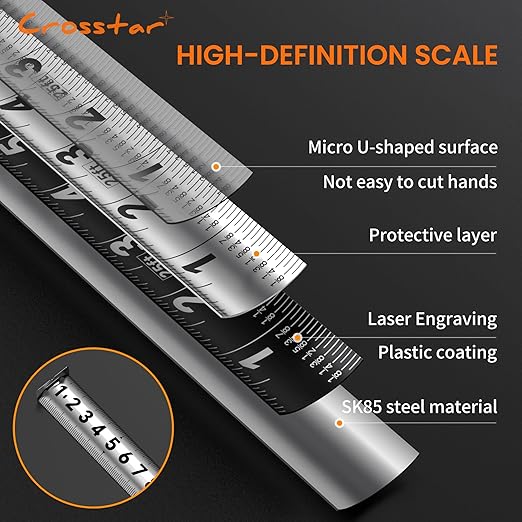 Crosstar 25FT Magnetic Self-Locking Stainless Steel Tape Measure, Double-Sided Scale, Waterproof & Rustproof Retractable Measuring Tape with Hollow Design for Home, Industrial, Woodworking