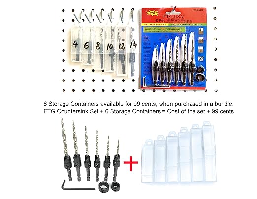 FTG USA Adjustable Wood Countersink Drill Bit Set 6 Sizes Set with Tapered Drill Bit for Woodworking