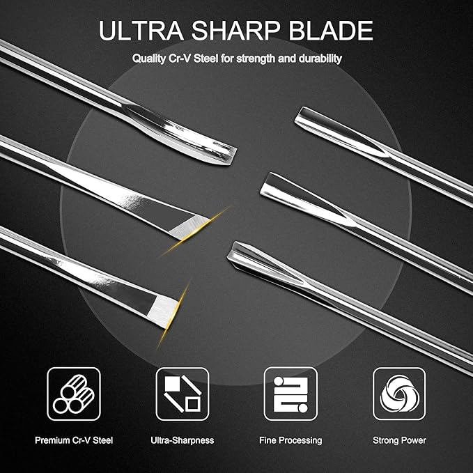 HAUTMEC Wood Carving Tools, 6-Piece Wood Chisel Sets, CRV Steel Blades with Rust-Resistant Electrolytic Coating, Fishtail V-Gouge Design for Fine Woodworking & Detailing – HT0236