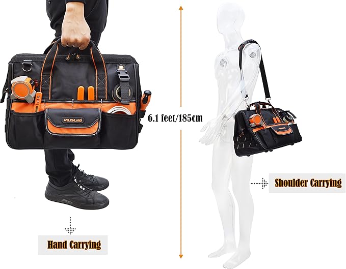 WELKINLAND 16" Tool Bags - 34-Pocket Heavy Duty Open Top Organizer for HVAC & Electricians