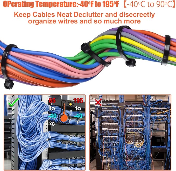 12 Inch Zip Ties (Bulk 1000 Pack Black & 100 Pack White),50LBS Tensile Strength Heavy Duty Cable Wire Ties With Self-Locking Adjustable Durable Nylon Tie Wraps for Indoor Outdoor (10 Pack Mount)