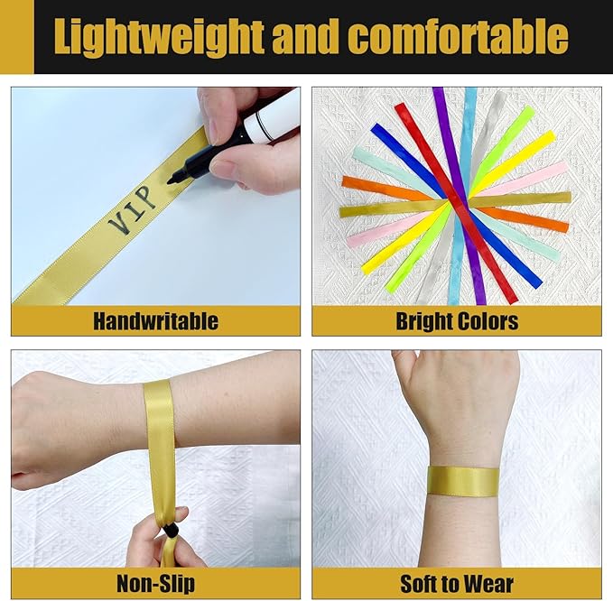 100 Pcs Cloth Event Wristband, Disposable Wristbands for Events, Colored Wristbands Events,for Lightweight Concert,Club Entrance Wrist Strap Party Wristband Event (Color : Gold)