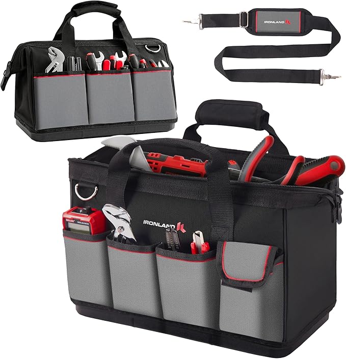 IRONLAND Tool Bag Organizer 16.5 Inch for men, Waterproof Heavy Duty ToolBag Organizer Storage, Tool box Organization, Soft Handle Large Zipper Carrying Toolbox, Dad Men Mechanic Birthday Gift