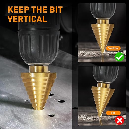 INTHEEND 10 Sizes Step Drill Bit 1/4"–1-3/8", 1/4" Hex Shank HSS Spiral Grooved Steps Drill Bit, Titanium Coating, Large Step Drill Bit for Hole Drilling Cutting for Metal, Aluminum, Wood, Plastic