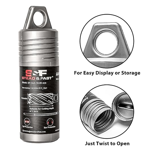 S&F STEAD & FAST - Annular Cutter, 7/16-inch Diameter x 1-inch Depth of Cut for Magnetic Drill Press, Mag Drill Bits with Pilot Pin
