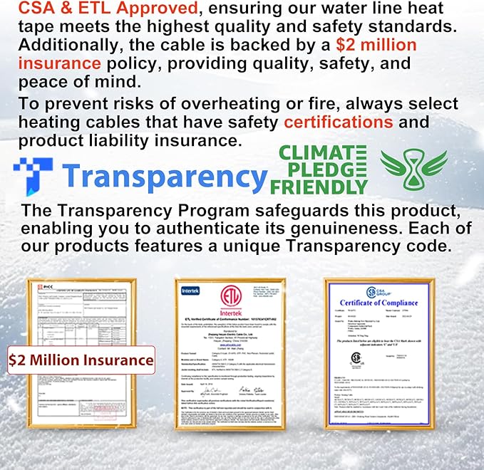 HEATIT Heating Cable - CSA & ETL Approved, Prevents Pipe Freeze, Keeps Water Flowing, Energy-Efficient, Reliable Performance, Hassle-Free, Durable Heat Tape for Water Pipes HISD 6ft, 7w/ft, 120V