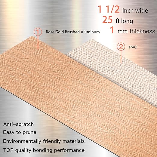 GSCIT Club Rose Gold Edge Banding, 1 1/2 Inch x 25ft Aluminum Brushed Edge Banding PVC Edge Trim for Cabinet Repair Furniture