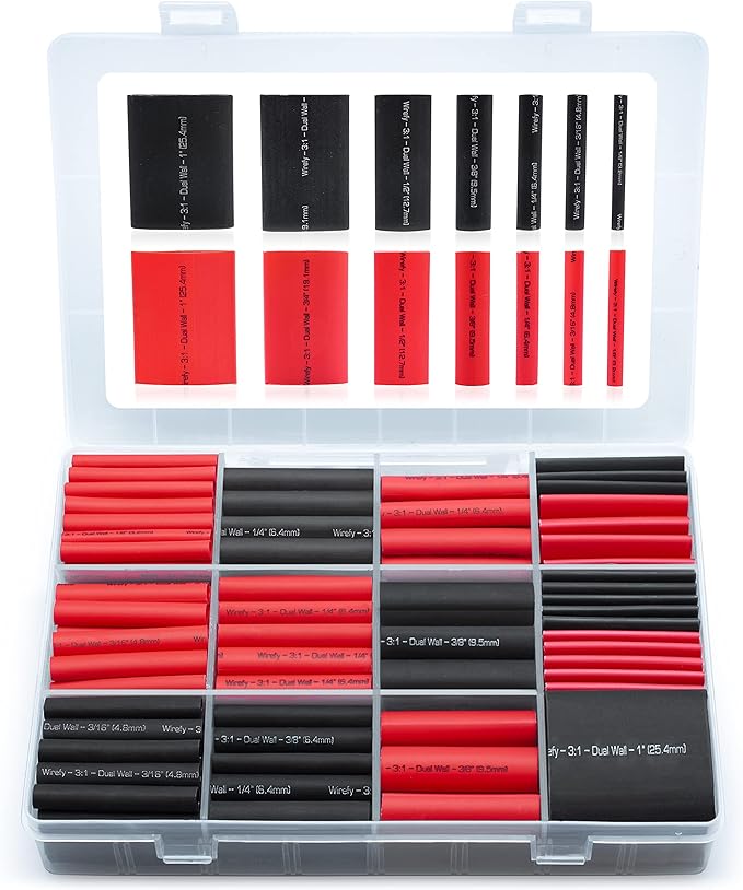 Wirefy Heat Shrink Tubing Kit – Wire Heat-Shrink Tubing Adhesive Lined – Waterproof Heatshrink Tubing with Adhesive – Black and Red Large Shrink Tubing – UL Listed – 200PCS