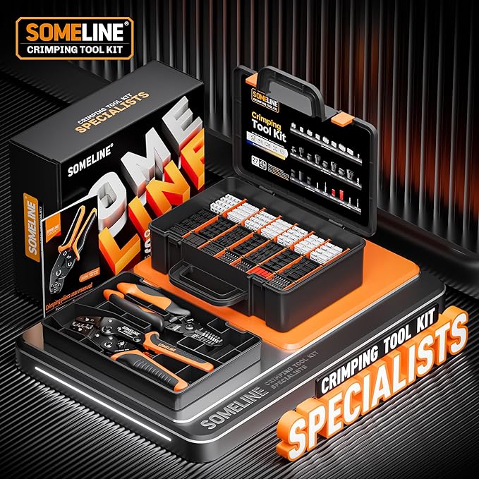 SOMELINE Crimp Tool Connector Kit, JST-XH/SM/SYP 2.5mm and Du pont 2.54mm Connector Set, 27 Types of Connectors, 30-20 AWG Ratcheting Crimper for JST Series,KF2510,Molex,AMP EI Series