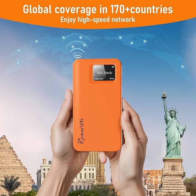RoamWiFi 4G LTE Mobile Hotspot Router, Worldwide Portable High Speed Hotspot with US 10GB & Global 1GB Data 30Day, 10 Devices No SIM Card Needed,Pocket Hotspot for Travel in 170+ Countries