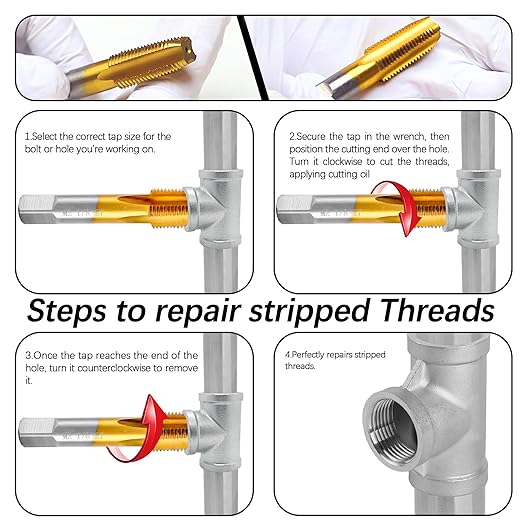 1/4-18 NPT Pipe Tap and 7/16" Drill Set,M2 HSS Hand Threading Plumbing Tap Set for Plumbers Mechanics DIY Thread Cutting Tools