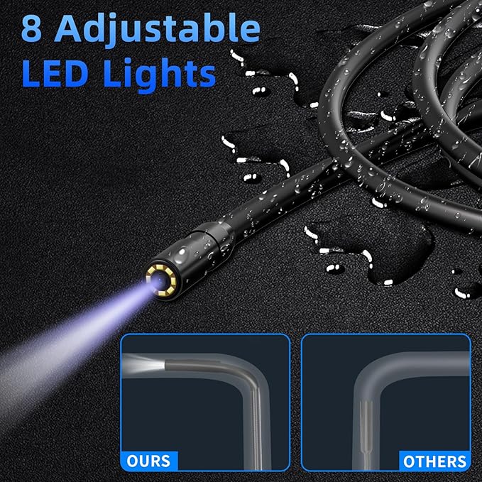 Endoscope Camera with Light - IP67 Waterproof Borescope Camera with 8 Adjustable LED Lights | 4.3" LCD Screen Borescope | HD 1080P Inspection Cameras with 16.5ft Semi-Rigid Cord Tools for Men