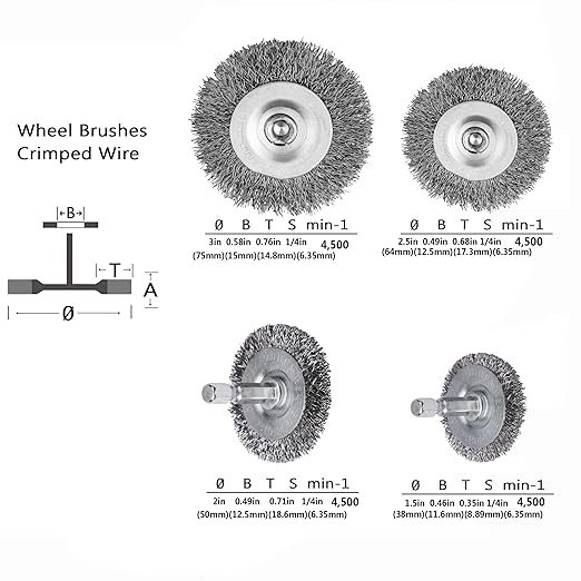 Wire Wheel Cup Brush Set,0.012-Inch Coarse Crimped Carbon Steel,Die Grinder Wire Brush for Drill,1/4In Hex Shank,Wire Drill Brush Se (12 Pack)