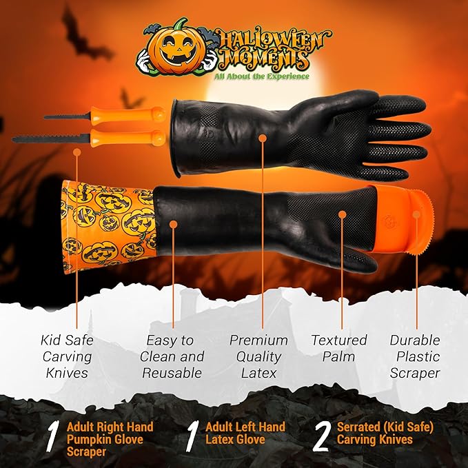 Pumpkin Scraper Glove – As Seen On Shark Tank - Mess Free and Fun Pumpkin Carving Kit – Carve and Clean Jack-O-Lantern Guts with Ease and Zero Mess on Your Hands! (Adult Kit)