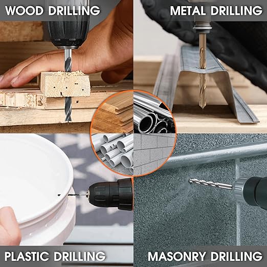 ENERTWIST Multi-Purpose Drill Bit Set,16 Pcs 5/64in to 3/8in. Titanium, Masonry, and Brad Point Bits - Ultimate Versatility for Metal, Wood, Plastic, Concrete Drilling
