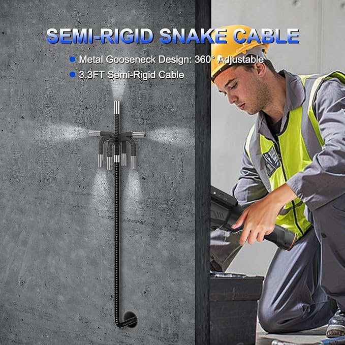 360 Articulating Borescope, 5" Monitor, 6.2mm Industrial Inspection Camera with 4-Way Joystick Articulation and 3.3FT Semi-Rigid Snake Tube, HD Endoscope for Automotive, Pipe & Equipment